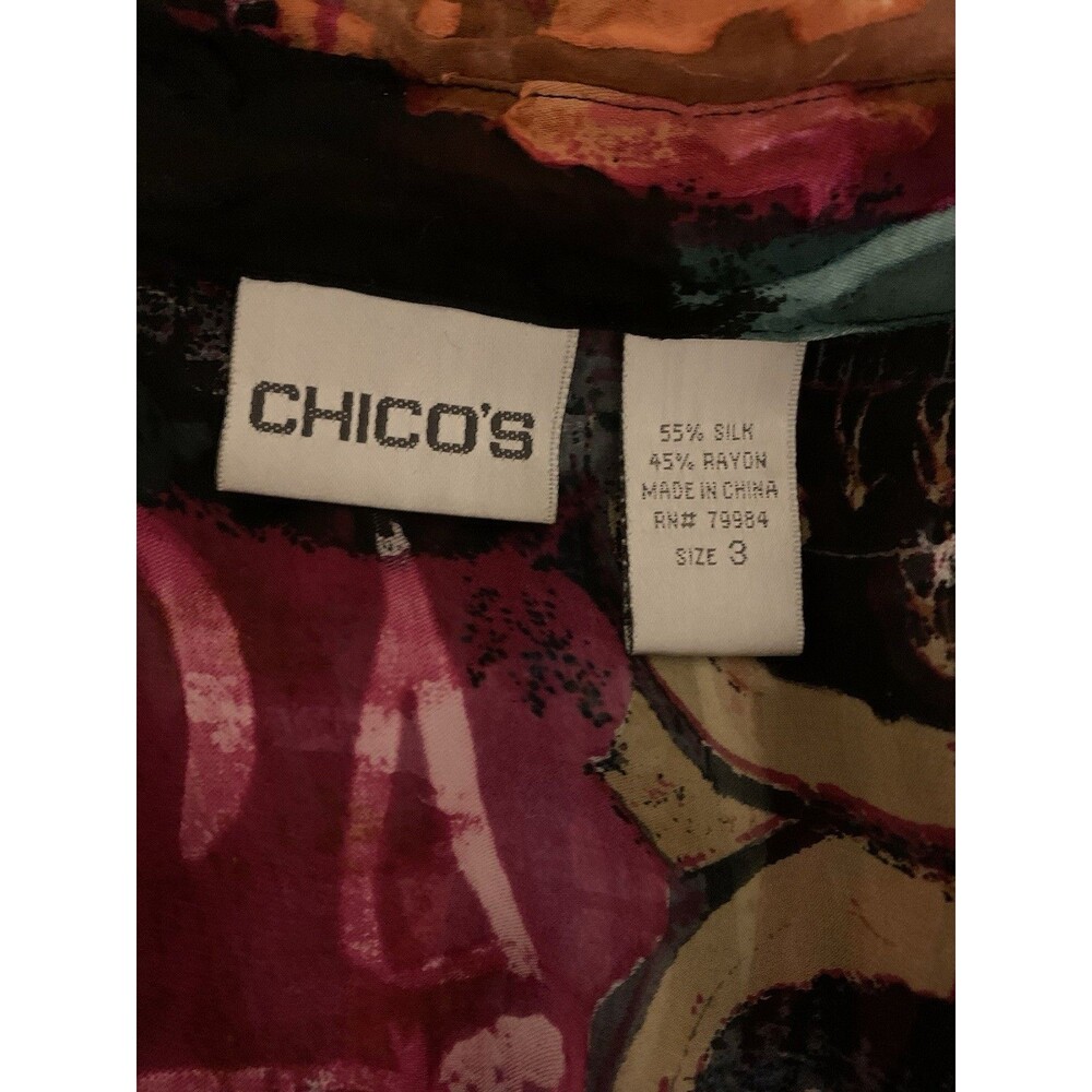 Chicos Size 3 Womens XL Top Patchwork Silk Rayon Button Collared Please Read - Picture 3 of 7